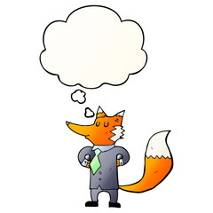 cartoon fox businessman and thought bubble in smooth gradient style