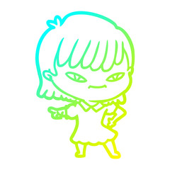 cold gradient line drawing cartoon woman