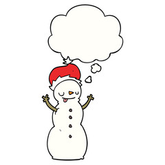 cartoon christmas snowman and thought bubble