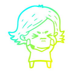 cold gradient line drawing cartoon angry woman