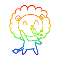 rainbow gradient line drawing happy cartoon lion