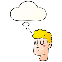 cartoon male face and thought bubble in smooth gradient style