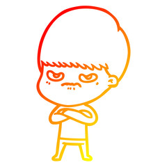 warm gradient line drawing cartoon angry boy
