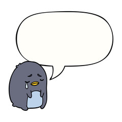 cartoon crying penguin and speech bubble