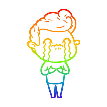 recommend clip art: rainbow gradient line drawing cartoon man crying