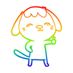 rainbow gradient line drawing happy cartoon dog giving thumbs up sign