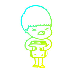 cold gradient line drawing cartoon stressed man