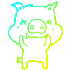 cold gradient line drawing angry cartoon pig