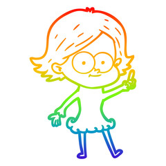 rainbow gradient line drawing happy cartoon girl