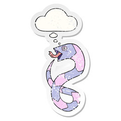 cartoon snake and thought bubble as a distressed worn sticker