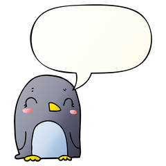 cartoon penguin and speech bubble in smooth gradient style