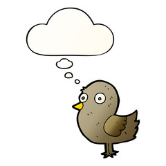 cartoon bird and thought bubble in smooth gradient style
