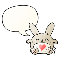 cute cartoon rabbit and love heart and speech bubble in smooth gradient style