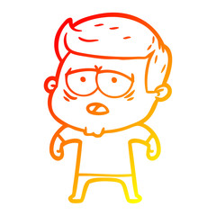 warm gradient line drawing cartoon tired man
