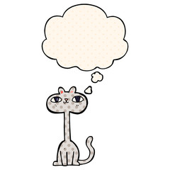 cartoon cat and thought bubble in comic book style
