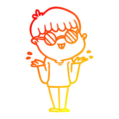 warm gradient line drawing cartoon boy wearing spectacles