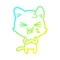 cold gradient line drawing cartoon cat hissing
