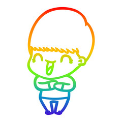 rainbow gradient line drawing happy cartoon boy