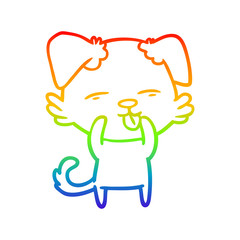 rainbow gradient line drawing cartoon dog sticking out tongue