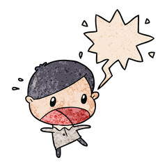 cute cartoon shocked man and speech bubble in retro texture style