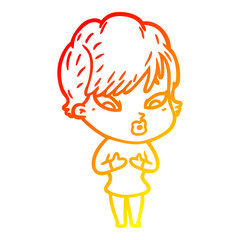 warm gradient line drawing cartoon woman