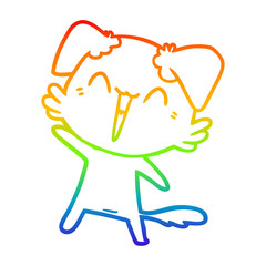 rainbow gradient line drawing happy little dog cartoon