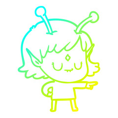cold gradient line drawing cartoon alien girl