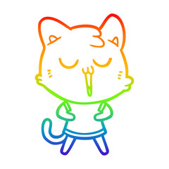 rainbow gradient line drawing cartoon cat singing