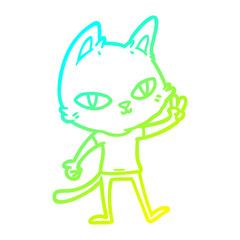 cold gradient line drawing cartoon cat waving