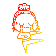 warm gradient line drawing cartoon old dancer woman crying