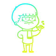 cold gradient line drawing cartoon annoyed man