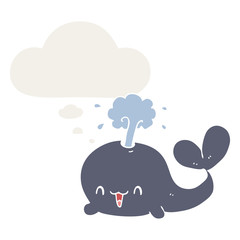 cartoon whale and thought bubble in retro style