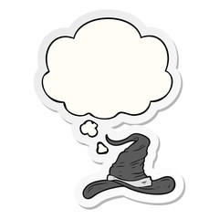 cartoon wizards hat and thought bubble as a printed sticker