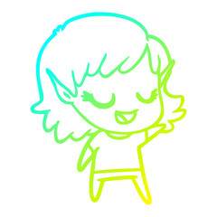 cold gradient line drawing happy cartoon elf girl