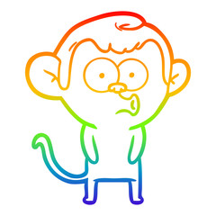 rainbow gradient line drawing cartoon hooting monkey