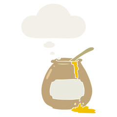 cartoon honey pot and thought bubble in retro style