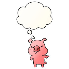 cartoon angry pig and thought bubble in smooth gradient style