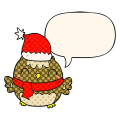 cute christmas owl and speech bubble in comic book style