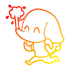 warm gradient line drawing cute cartoon elephant spouting water