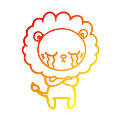 warm gradient line drawing crying cartoon lion
