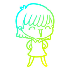 cold gradient line drawing cartoon woman