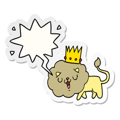 cartoon lion and crown and speech bubble sticker