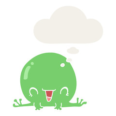 cartoon frog and thought bubble in retro style