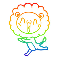 rainbow gradient line drawing happy cartoon lion