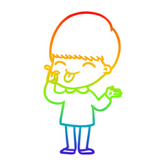 rainbow gradient line drawing cartoon boy sticking out tongue