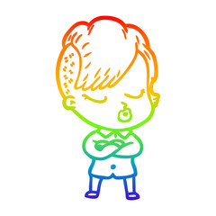 rainbow gradient line drawing cartoon pretty hipster girl