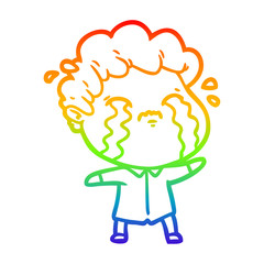 rainbow gradient line drawing cartoon man crying