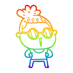 rainbow gradient line drawing cartoon tough woman wearing spectacles
