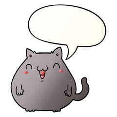 cartoon cat and speech bubble in smooth gradient style