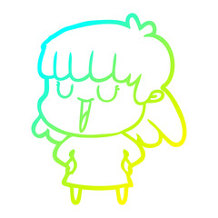 cold gradient line drawing cartoon woman laughing